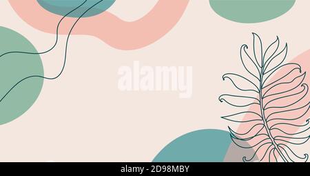 Banner with a tropical leaf in a linear style. Stock Vector