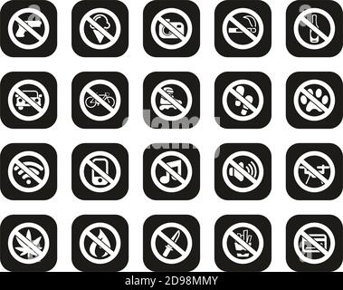 No Sign Or Forbidden Sign Icons White On Black Flat Design Set Big Stock Vector