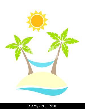 Palm trees and hammock on island. Summer holidays Stock Vector