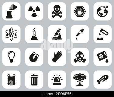Nuclear Power Plant Icons Black & White Flat Design Set Big Stock Vector