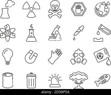Nuclear Power Plant Icons Black & White Thin Line Set Big Stock Vector