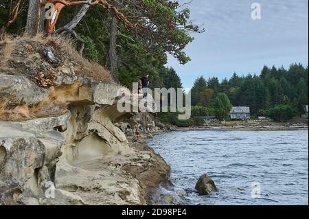 Wave like sandstone rock formations, Malaspina Galleries, Gabriola Island, BC, Canada Stock Photo