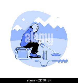 Ice fishing gear. Equipment for winter fishing, flat vector illustration.  Warm clothes, fisherman tackle and accessories Stock Vector Image & Art -  Alamy