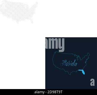 Florida state highlighted on United States of America map , USA infographics template. Stock vector illustration isolated on blue background. Stock Vector