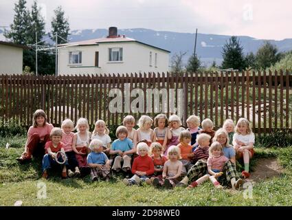 Children in a kindergarten gathered for a photo session. Akureyri Iceland in 1974 Stock Photo