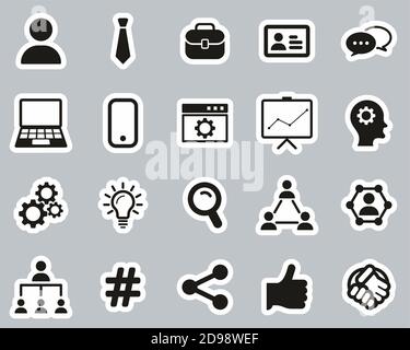 Office Worker Icons Black & White Sticker Set Big Stock Vector