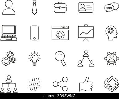 Office Worker Icons Black & White Thin Line Set Big Stock Vector