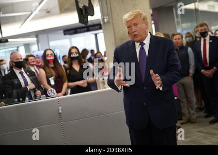 Arlington, Virginia, USA. 03rd Nov, 2020. United States President Donald J. Trump visits campaign workers at the RNC Annex in Arlington, Virginia on Election Day, Tuesday, November 3, 2020.Credit: Chris Kleponis/Pool via CNP /MediaPunch Credit: MediaPunch Inc/Alamy Live News Stock Photo