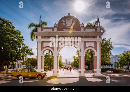 Arco de los Obreros de Cienfuegos, Cienfuegos Workers Arch, 1902, the only one of its kind in Cuba, known as a triumphal arch for its architectural ty Stock Photo