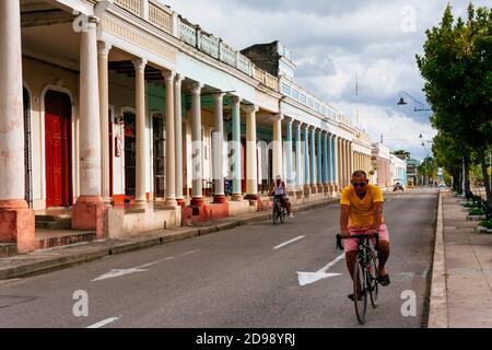 Paseo El Prado in Cienfuegos, beautiful avenue with colonial-style buildings. Cienfuegos, Cuba, Latin America and the Caribbean Stock Photo