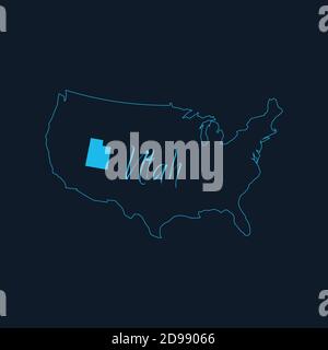 Utah state highlighted on United States of America map , USA infographics template. Stock vector illustration isolated on blue background. Stock Vector