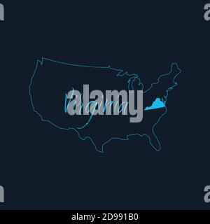 Virginia state highlighted on United States of America map , USA infographics template. Stock vector illustration isolated on blue background. Stock Vector