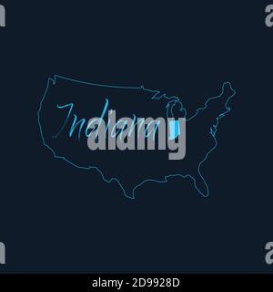 Indiana state highlighted on United States of America map , USA infographics template. Stock vector illustration isolated on blue background. Stock Vector