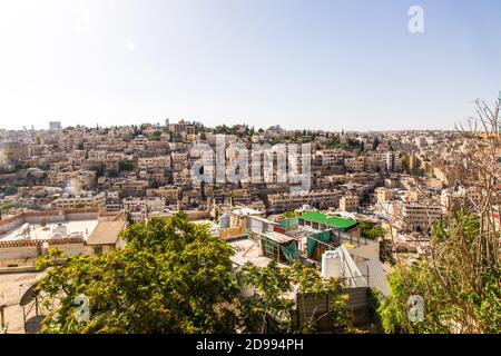 A view from the top, the capital, Amman, Jordan's most populous city as well as the country's economic, political and cultural centre. What is now Jordan has been inhabited by humans since the Paleolithic period. Jordan. Stock Photo