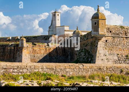 Peniche Fortress with beautiful historic white building and walls, in Portugal Stock Photo