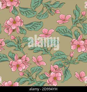 Abstract Elegance Seamless pattern with floral background. Blossoming apple-tree branches.  Vector illustration. Vector beautiful seamless surface Stock Vector