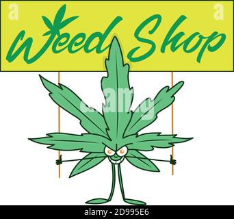 marijuana shop. Logos with hemp leaves and smoking devices. vector illustration Stock Vector
