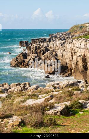 Peniche sea cliffs with atlantic ocean in Portugal Stock Photo