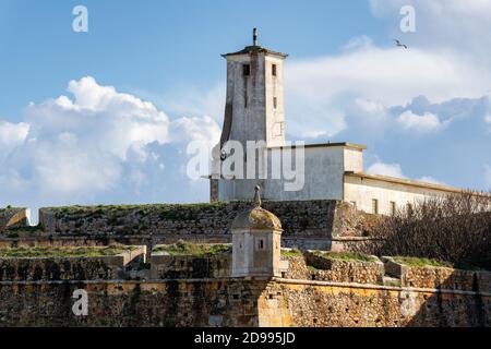 Peniche Fortress with beautiful historic white building and walls, in Portugal Stock Photo