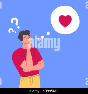 Young man in doubt thinks about love Stock Vector
