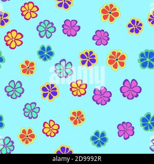 Childish seamless pattern with small flowers. Floral pattern on a blue background. Small flowers of different colors and shapes. Like a flower Stock Vector