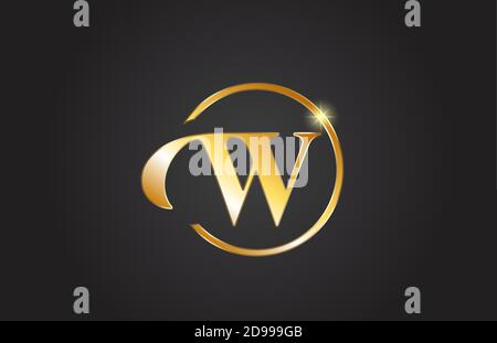 golden W alphabet letter logo icon in yellow and black color. Simple and creative gold circle design for company and business Stock Vector