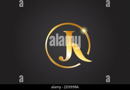 golden J alphabet letter logo icon in yellow and black color. Simple and creative gold circle design for company and business Stock Vector