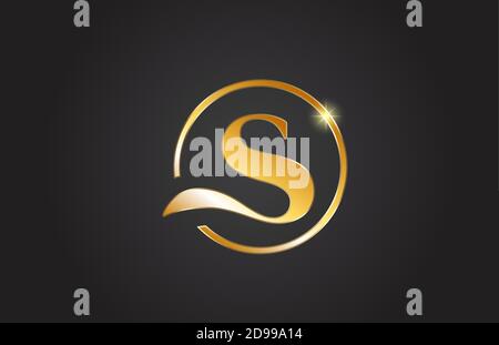 golden S alphabet letter logo icon in yellow and black color. Simple and creative gold circle design for company and business Stock Vector