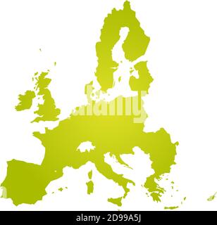 European Union territory. Green gradient silhouette isolated on white background. Map of EU. Vector illustration. Stock Vector
