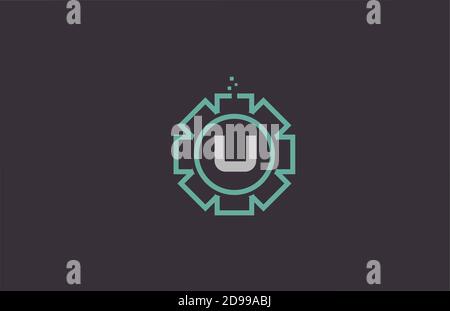 U flower alphabet letter logo icon in green color. Creative abstract geometric design for business and company Stock Vector