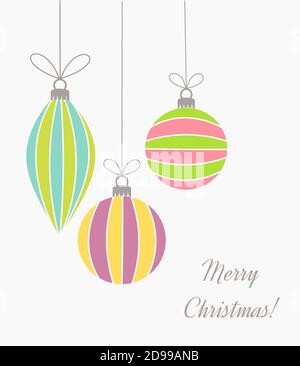 Christmas retro hanging bauble striped ornaments. Vector illustration Stock Vector