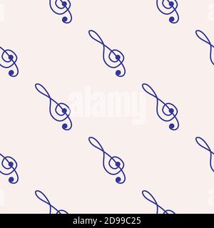 Love music seamless pattern with country guitar, music notes, treble clef, hearts, decorative elements. Stock Vector