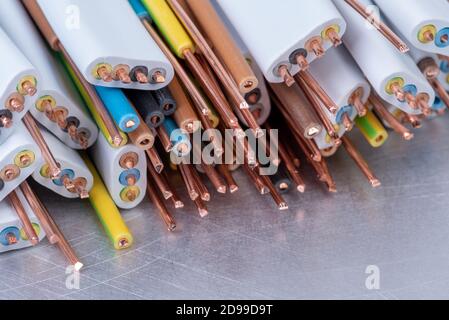 Copper cable and wire used in electrical installation Stock Photo