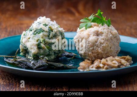 mixed bavarian dumplings on wood Stock Photo