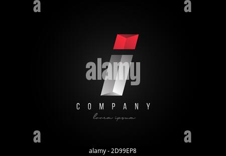 alphabet letter I logo icon in in red grey silver color. Creative design for company and business with 3d styling Stock Vector