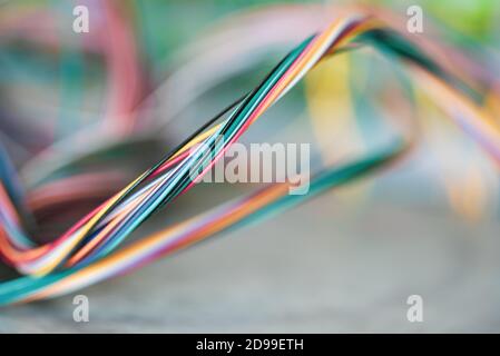 Abstract colorful electrical and computer cable with soft background Stock Photo