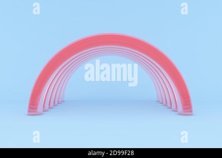 red glass half rings on blue background Stock Photo