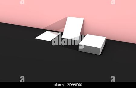 White business cards on pink colorful background generated in 3d illustration. 3d rendering image for business and companies to display your cards. 3d Stock Photo