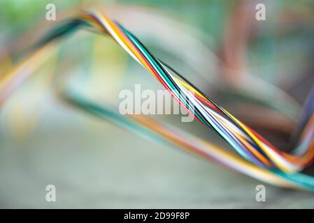 Abstract colorful electrical and computer cable with soft background Stock Photo