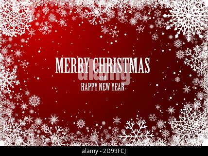 Christmas red background with frame of snowflakes Stock Vector