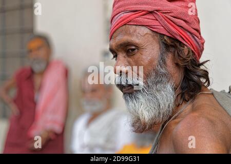 JAIPUR, INDIA, October 27, 2017 : Sadhus in an Ashram. A sadhu is a religious ascetic, mendicant or any holy person in Hinduism and Jainism who has re Stock Photo