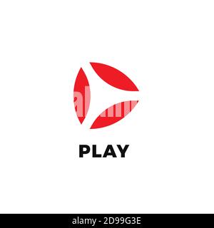 Abstract Play isolated icon on white background. Vide and audio start button flat minimal style vector logo concept. Three red leaves in triangle Stock Vector