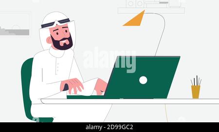 Saudi Man working on laptop. Stock Vector
