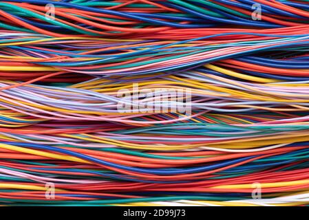 Telecommunications network installation of multicolored cable Stock Photo