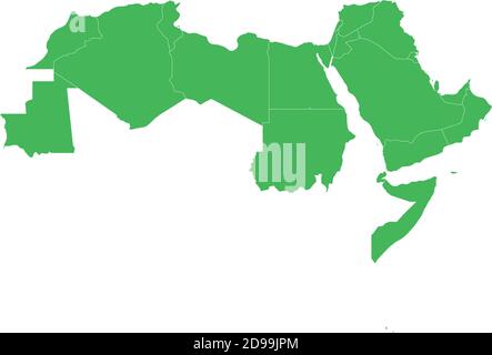 Arab World states. Blank political map of 22 arabic-speaking countries of the Arab League. Northern Africa and Middle East region. Vector illustration. Stock Vector