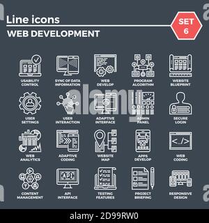 Web Development Line Icon Set Stock Vector