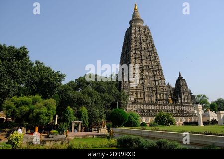 India Bodh Gaya - Buddhist Mahabodhi Temple Complex landscape view Stock Photo