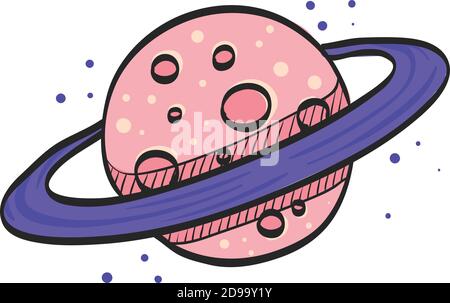 Planet Saturn icon in color drawing. Plasma, belt, satellite Stock Vector