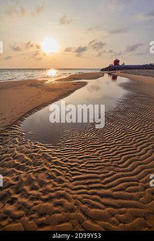 Strong natural sand patterns on Rameswaram beach during sunrise, Stock Photo