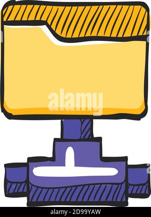 Shared folder icon in doodle sketch lines. Computer network, file ...